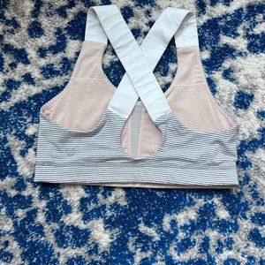 Grey and white striped lulu lemon sports bra